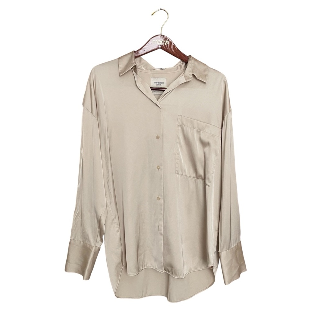 Abercrombie & Fitch Beige Button-Up Shirt Women's M Collared Workwear